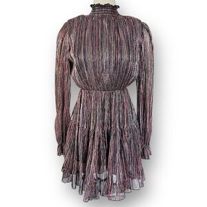 o.p.t Lluvia Metallic Multicolor Smocked Neck Long Sleeve Mini Dress Size Small